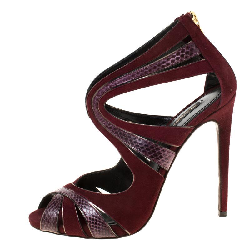 

Dolce & Gabbana Burgundy Python Leather And Suede Cut Out Pumps Size