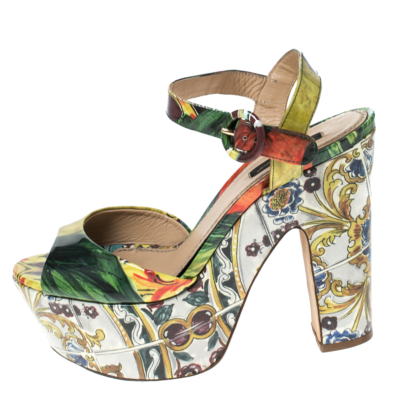 

Dolce & Gabbana Multicolor Printed Patent Leather Platform Sandals Size