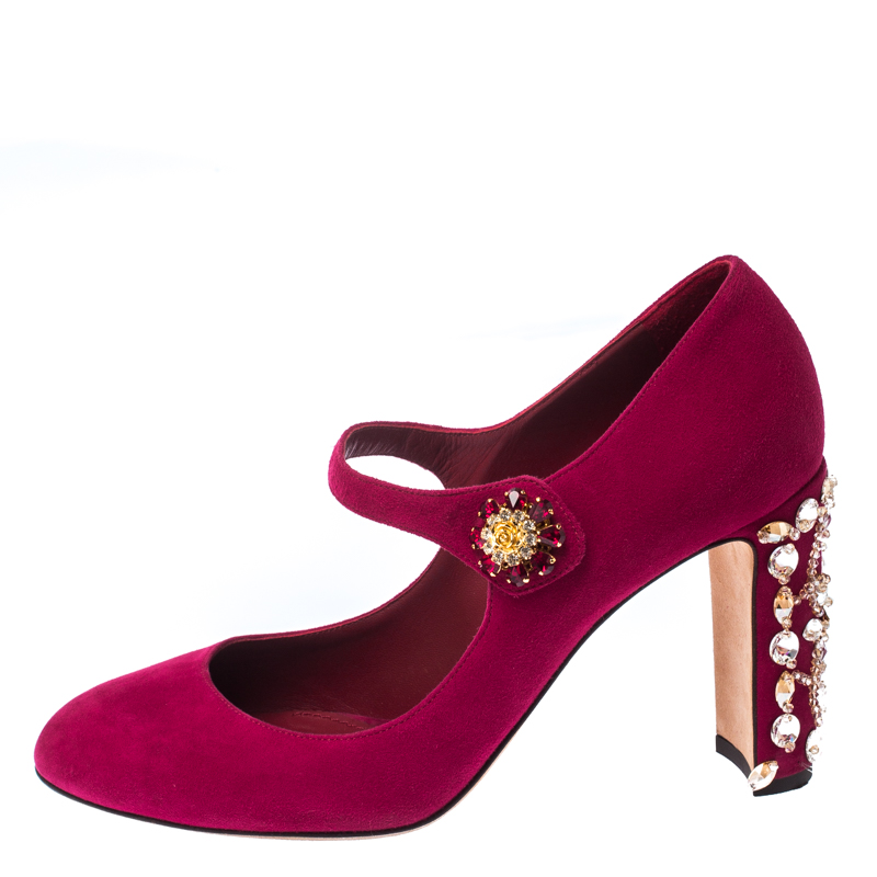 

Dolce&Gabbana Pink Suede Embellished Heel Mary Jane Pumps Size