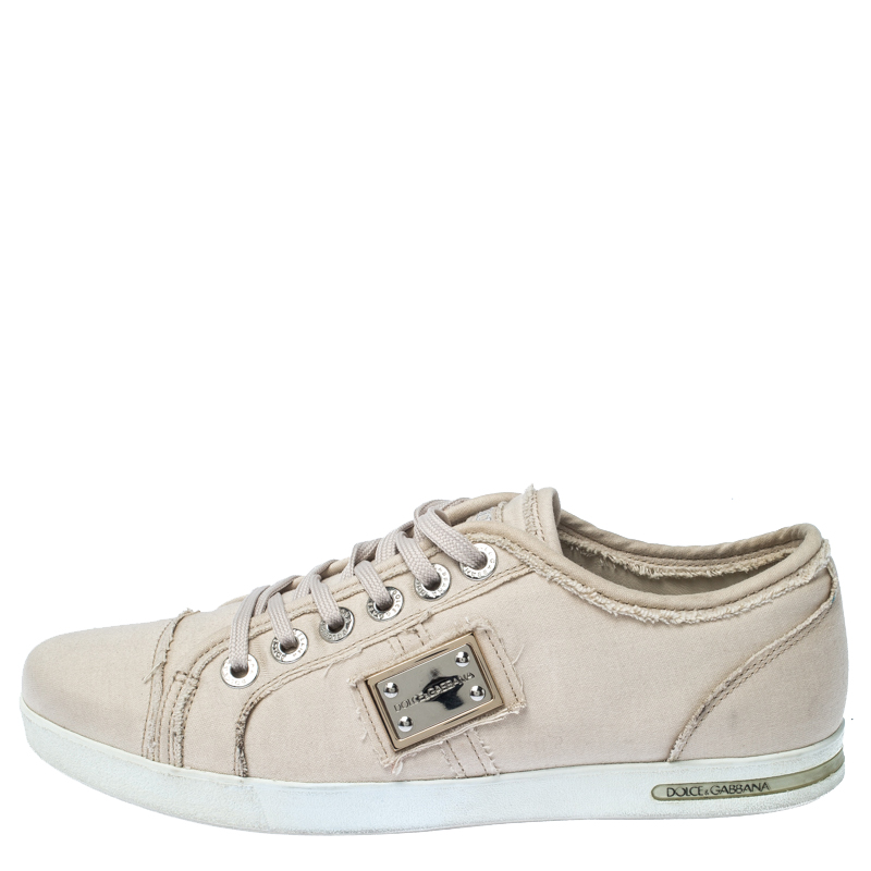 

Dolce & Gabbana Cream Canvas Lace Up Sneakers Size