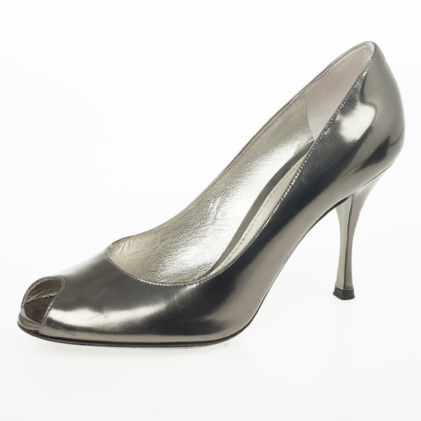 Pre Owned Dolce and Gabbana Metallic Peep Toe Pumps Size 38.5