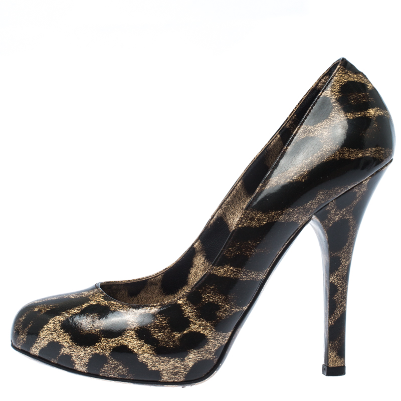 

Dolce & Gabbana Two Tone Coated Canvas Leopard Print Platform Pumps Size, Brown