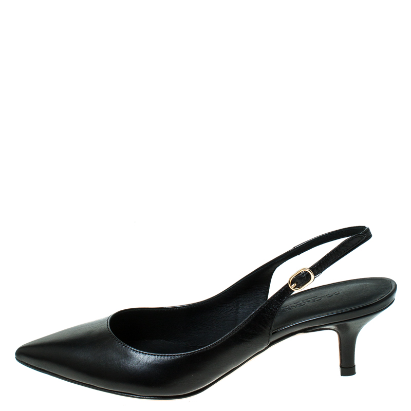 

Dolce and Gabanna Black Leather Slingback Pointed Toe Sandals Size