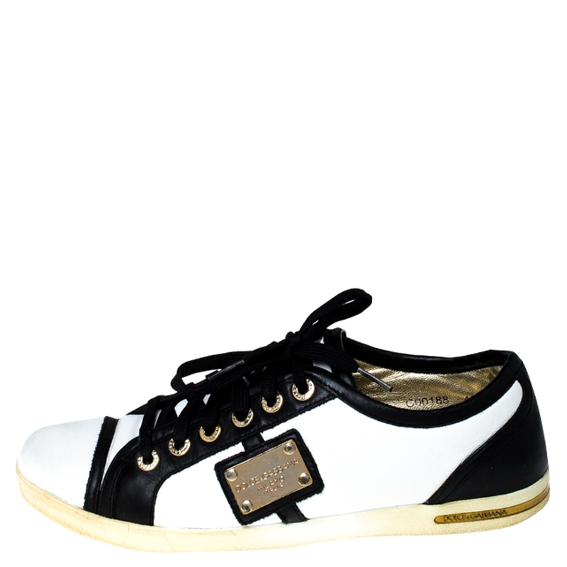 

Dolce & Gabbana White/Black Leather Lace Up Low Top Sneakers Size