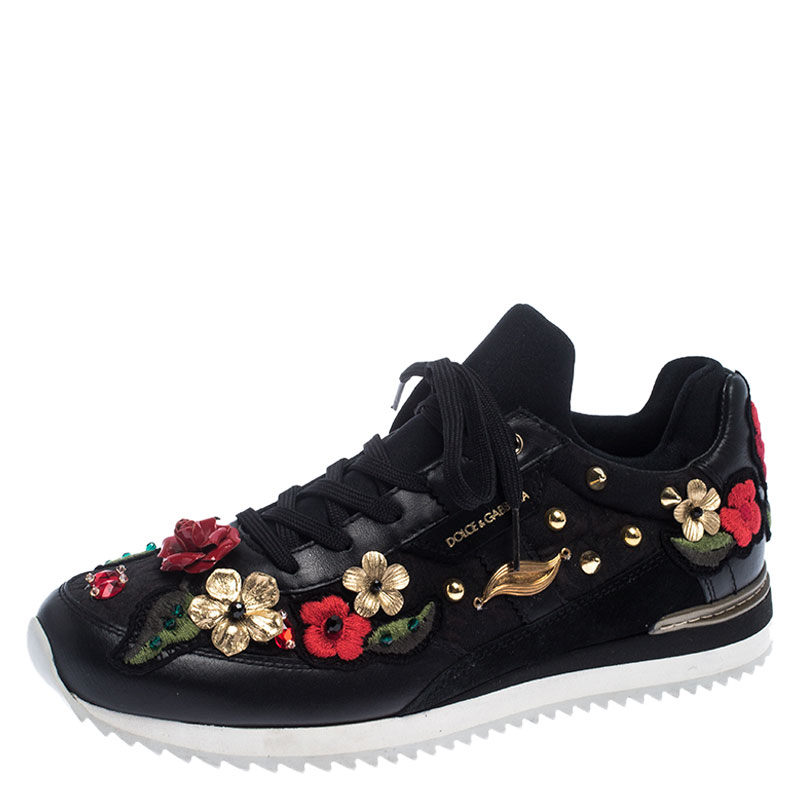 Dolce & Gabbana Mulitcolor Embellished Leather Lace Sneakers Size 40