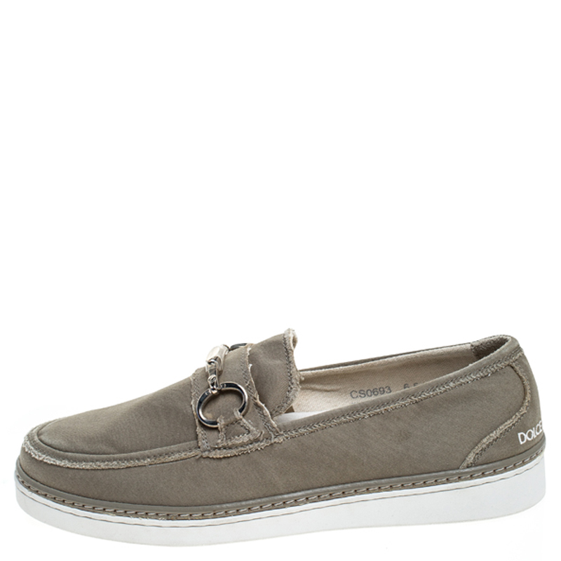 

Dolce & Gabbana Grey Canvas Horsebit Loafers Size