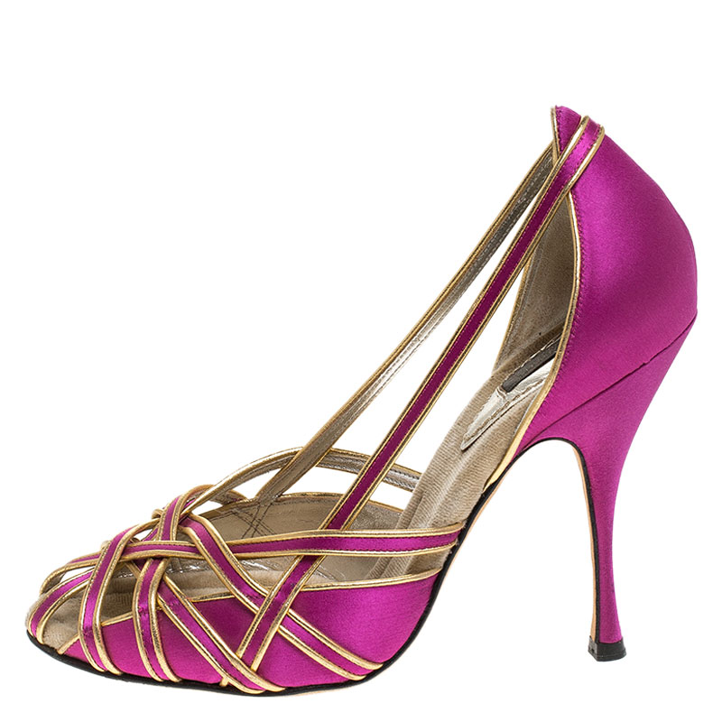 

Dolce & Gabbana Pink And Gold Satin Strappy Pumps Size