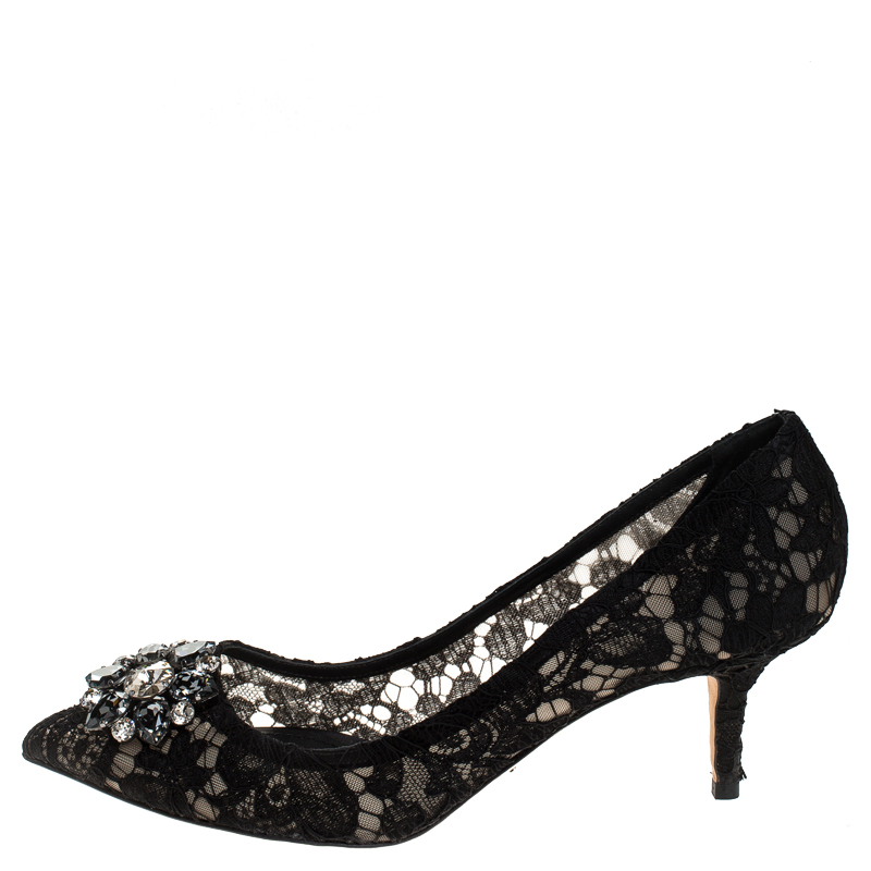 

Dolce and Gabbana Black Lace Bellucci Crystal Embellished Pumps Size