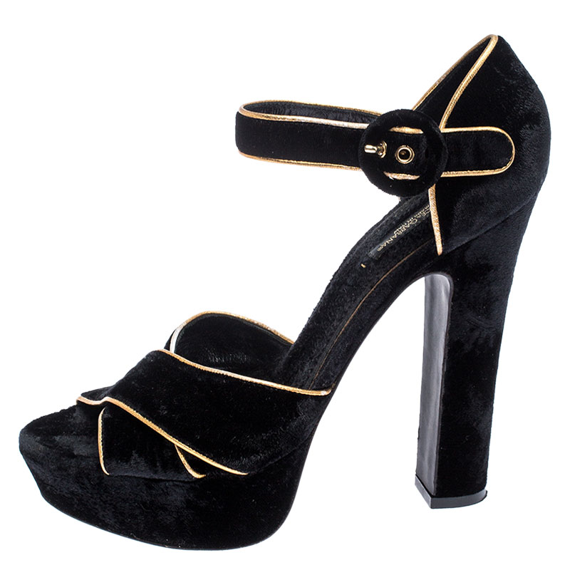 

Dolce and Gabanna Black Criss Cross Velvet Platform Sandals Size