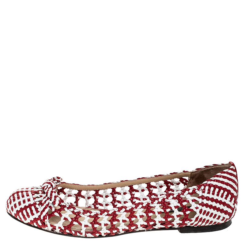 

Dolce & Gabbana Red/White Woven Leather Ballet Flats Size