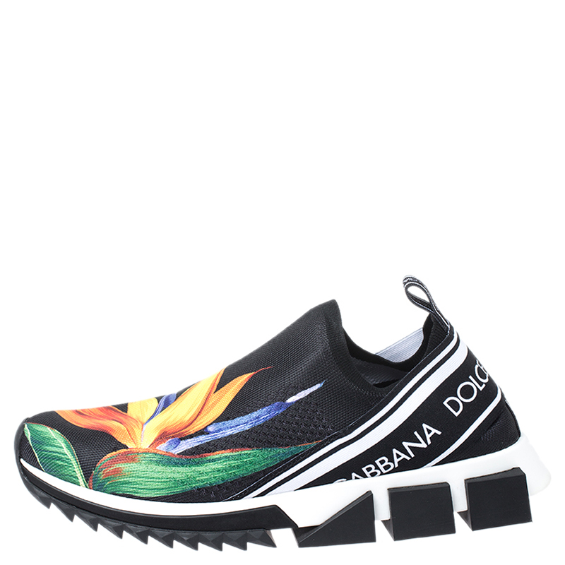 

Dolce and Gabbana Black Stretch Knit Fabric Floral Print Slip On Sneaker Size