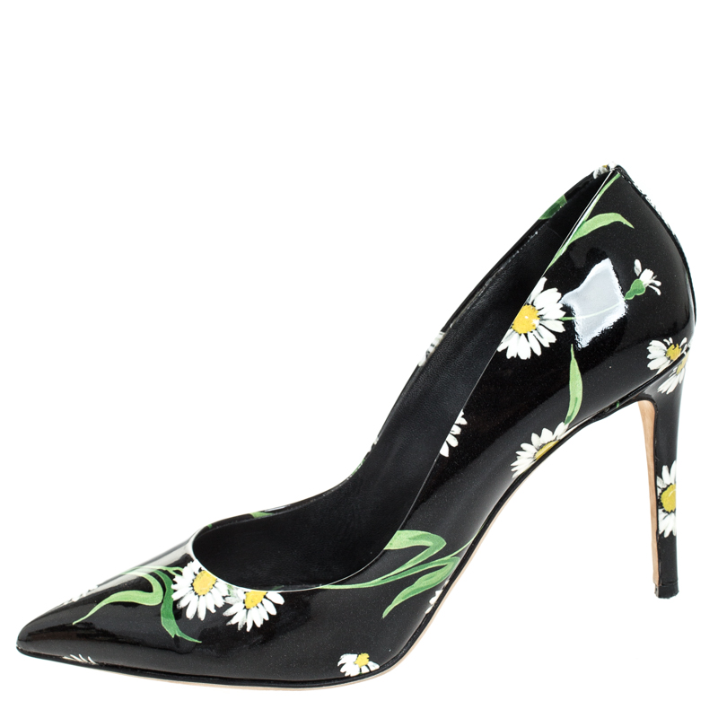 

Dolce and Gabbana Black Patent Leather Floral Printed Pointed Toe Pumps Size