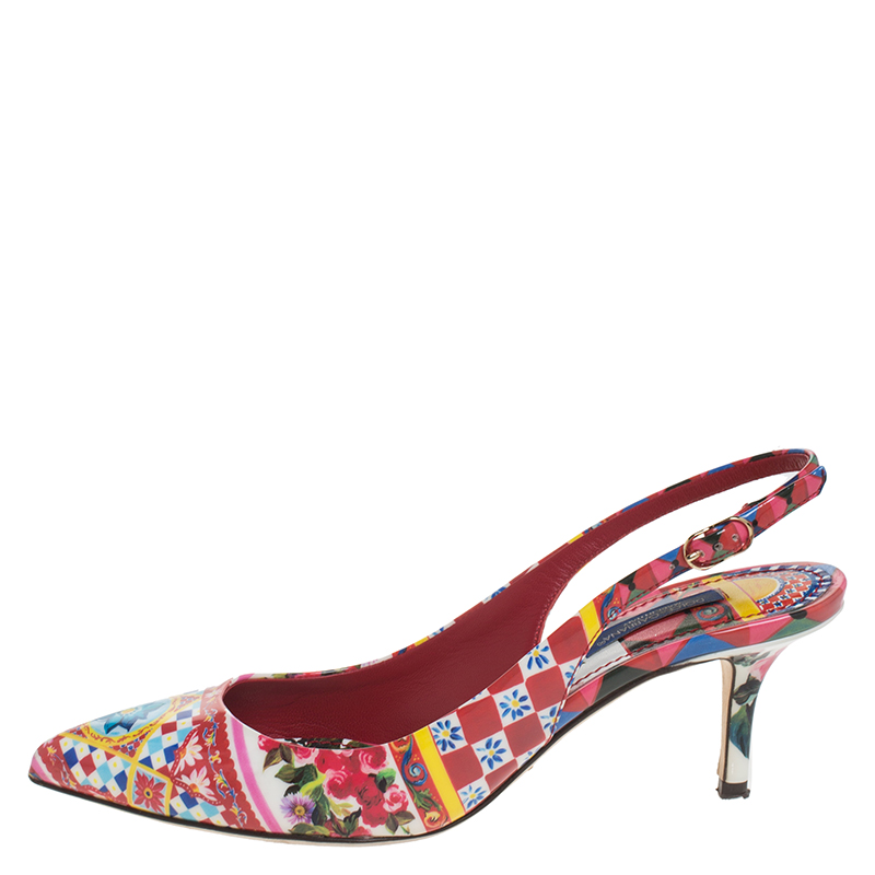 

Dolce & Gabbana Floral Print Patent Leather Slingback Sandals Size, Multicolor