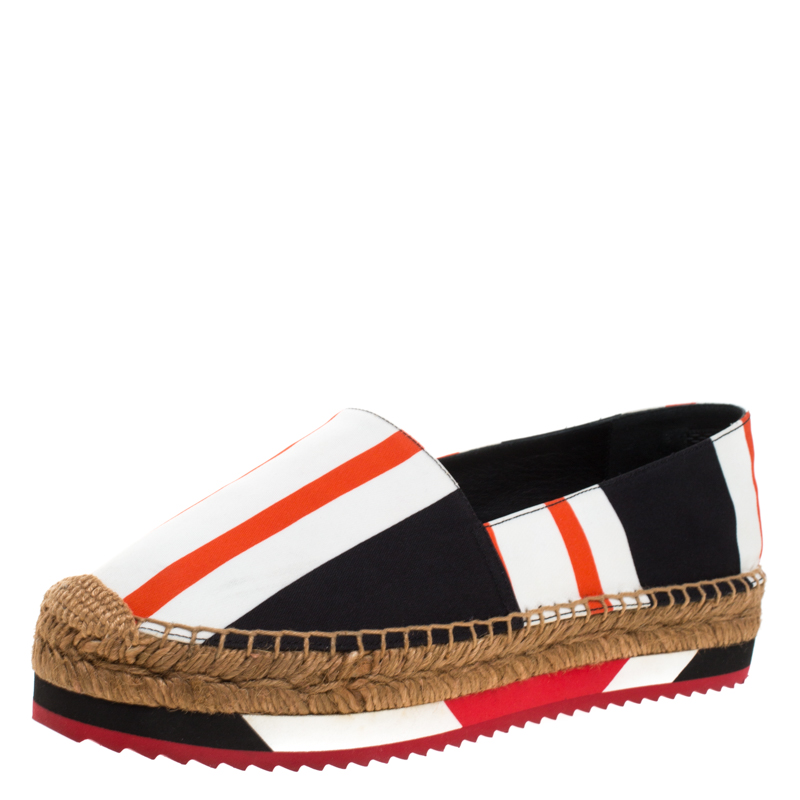 Pre-owned Dolce & Gabbana Multicolor Striped Canvas Flat Espadrilles Size 37