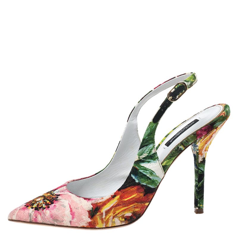 

Dolce & Gabbana Multicolor Floral Print Brocade Slingback Pointed Toe Sandals Size