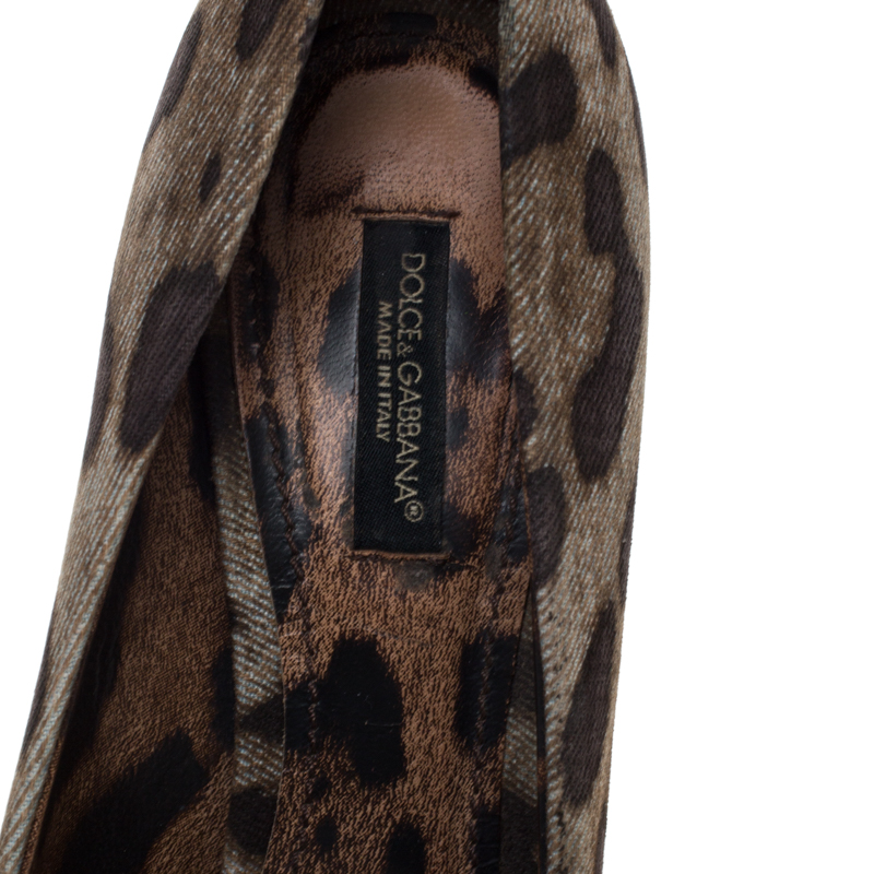 Pre-owned Dolce & Gabbana Brown Leopard Print Canvas Peep Toe Platform Pumps Size 37