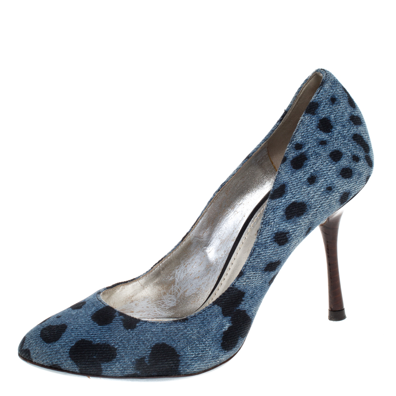 

Dolce & Gabbana Blue/Black Denim Leopard Print Pumps Size