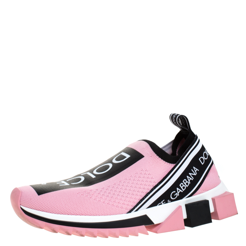 Dolce & Gabbana Pink Stretch Fabric Sorrento Slip-On Sneakers Size 38.5 ...