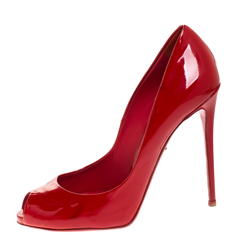 

Dolce & Gabbana Red Patent Leather Peep Toe Pumps Size