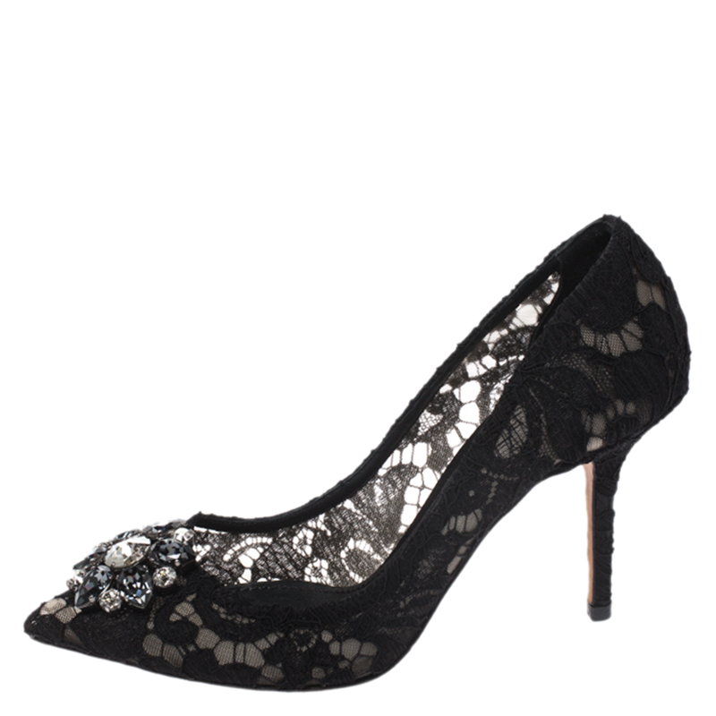 

Dolce & Gabbana Black Lace Crystal Embellished Pointed Toe Pumps Size