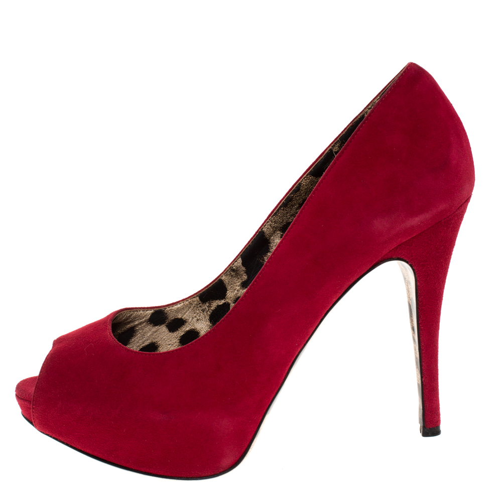 

Dolce & Gabbana Red Suede Platform Peep Toe Pumps Size