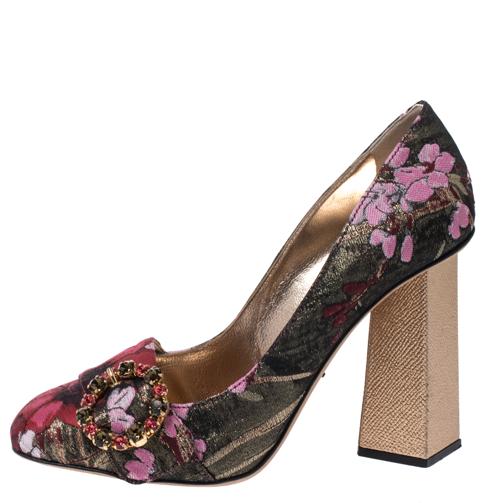 

Dolce & Gabbana Multicolor Floral Brocade Fabric Embellished Block Heel Pumps Size