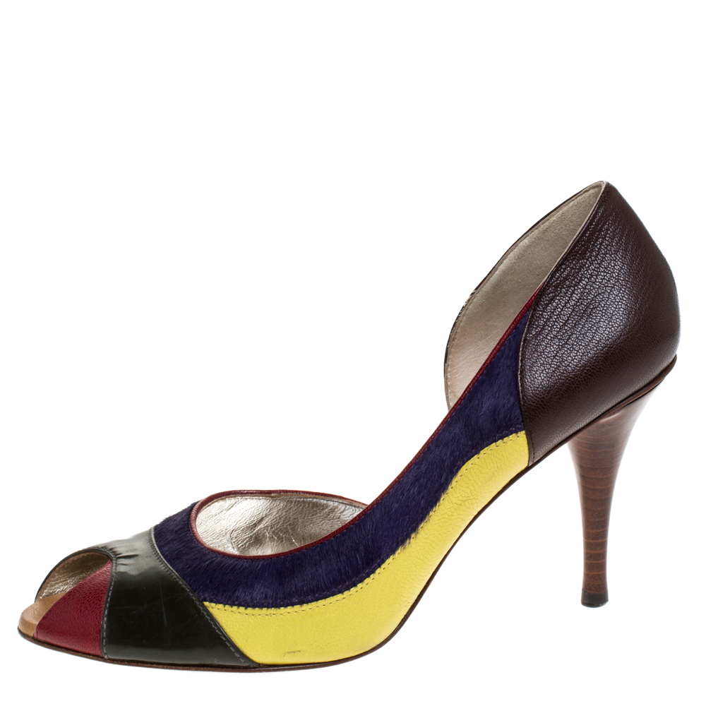 

Dolce & Gabbana Multicolor Pony Hair And Leather Peep Toe Pumps Size