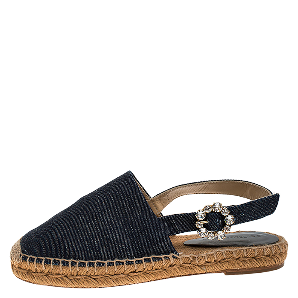 

Dolce & Gabbana Denim Fabric Embellished Slingback Espadrille Flats Size, Blue