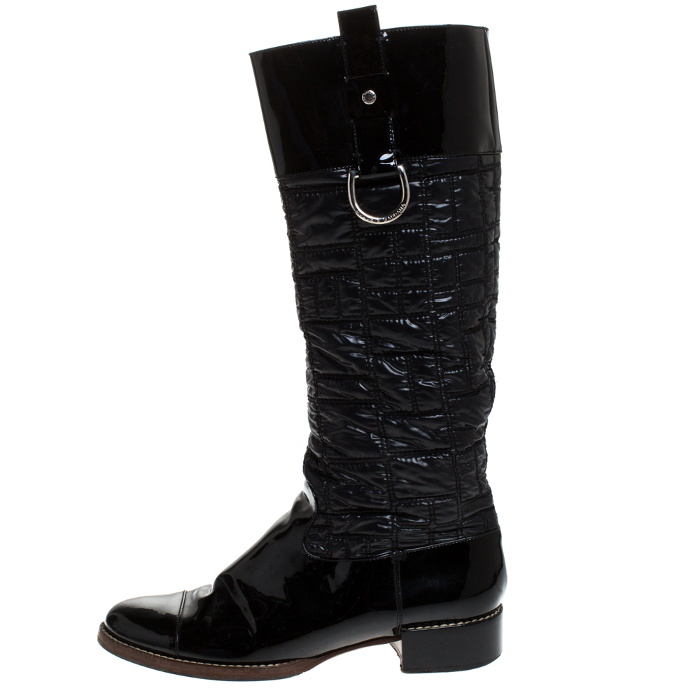 

Dolce & Gabbana Black Patent Leather and Quilted Nylon Knee Boots Size
