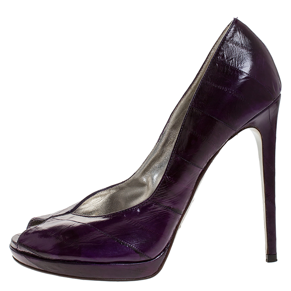 

Dolce & Gabbana Blue/Purple Eel Leather Peep Toe Platform Pumps Size