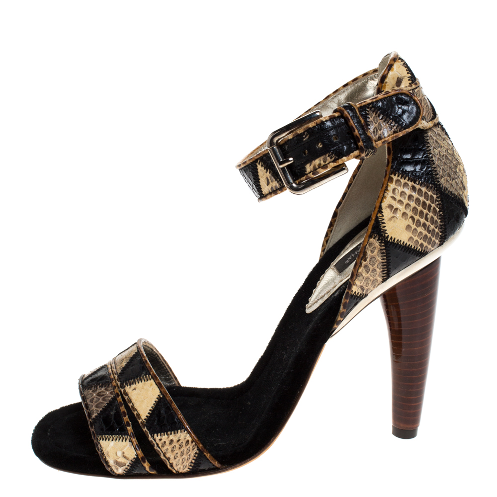 

Dolce & Gabbana Black/Beige Snakeskin Patchwork Sandals Size