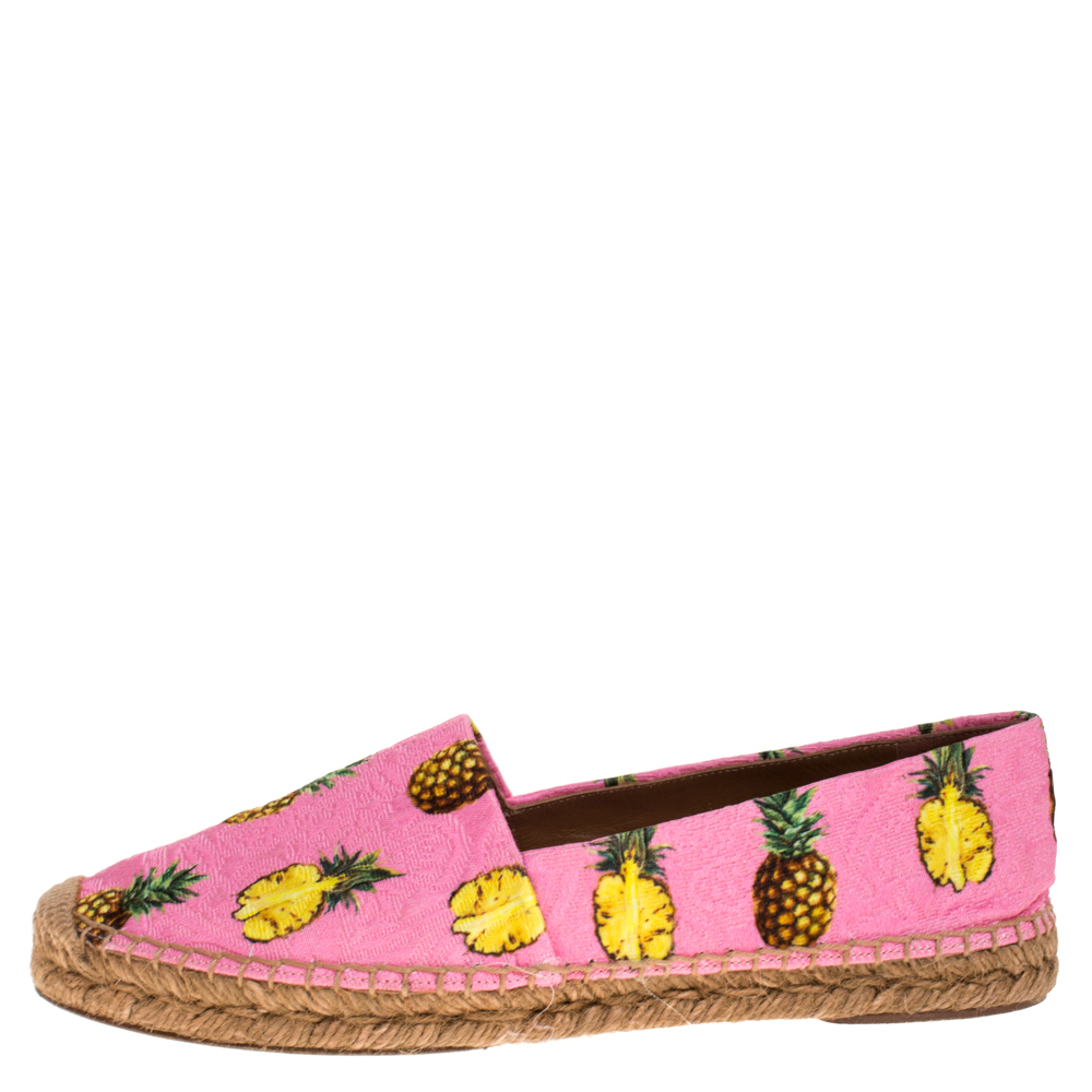 

Dolce & Gabbana Pink/Yellow Pineapple Print Brocade Espadrilles Size