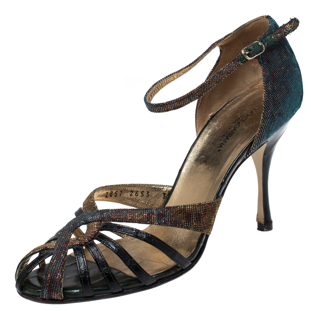 

Dolce & Gabbana Multicolor Leather And Lamé Fabric Strappy Ankle Strap Sandals Size, Metallic