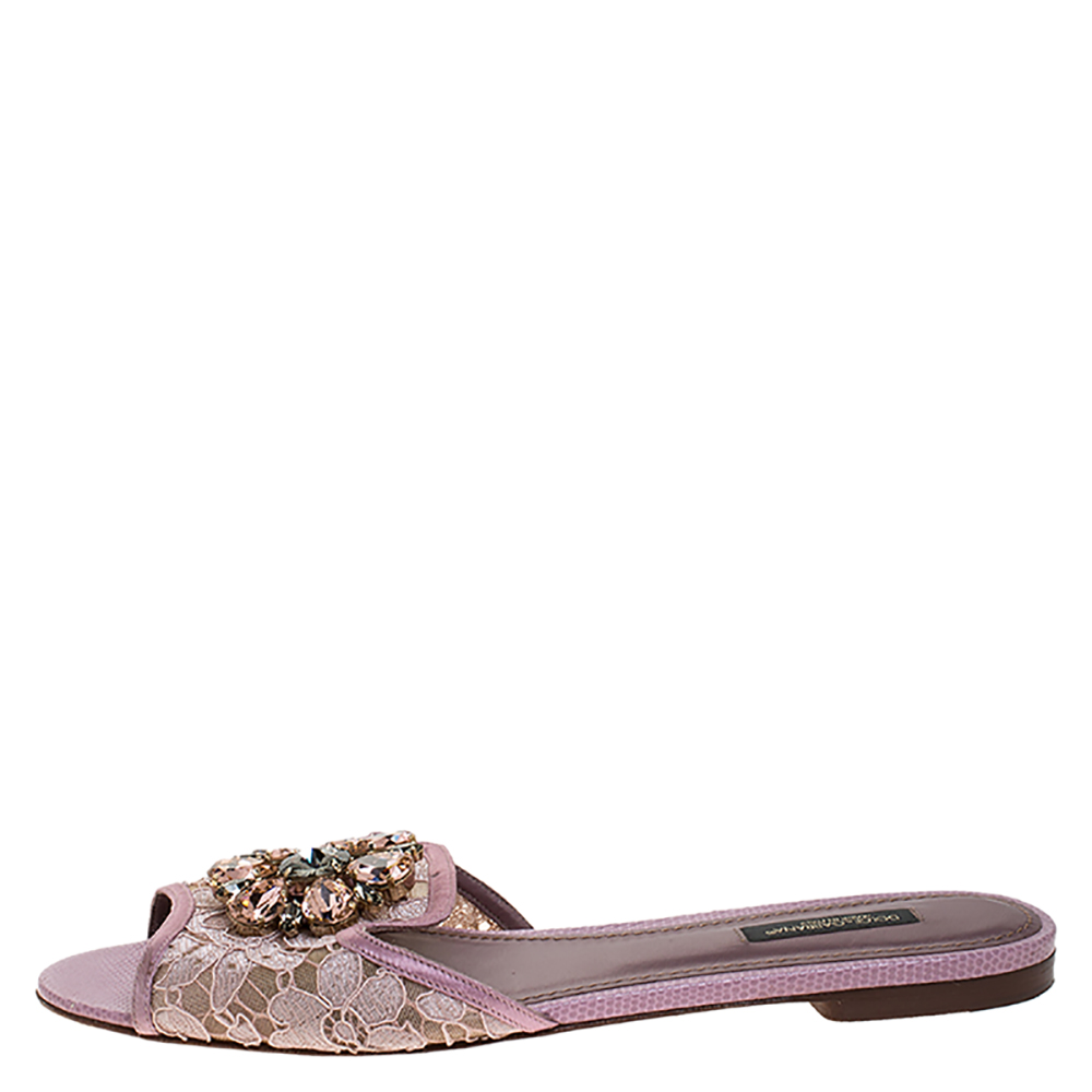 

Dolce & Gabbana Lilac Lace Sofia Crystal Embellished Slides Size, Purple