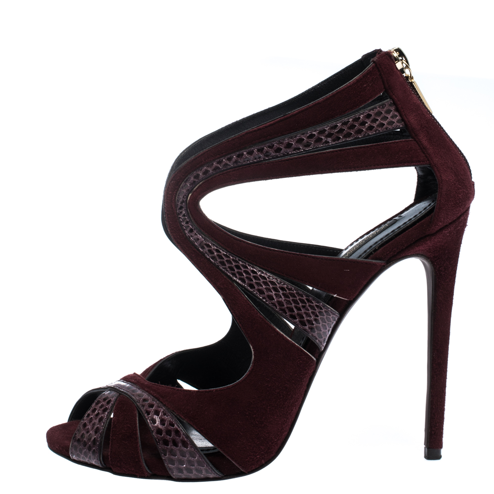 

Dolce & Gabbana Burgundy/Purple Suede And Python Cut Out Sandals Size