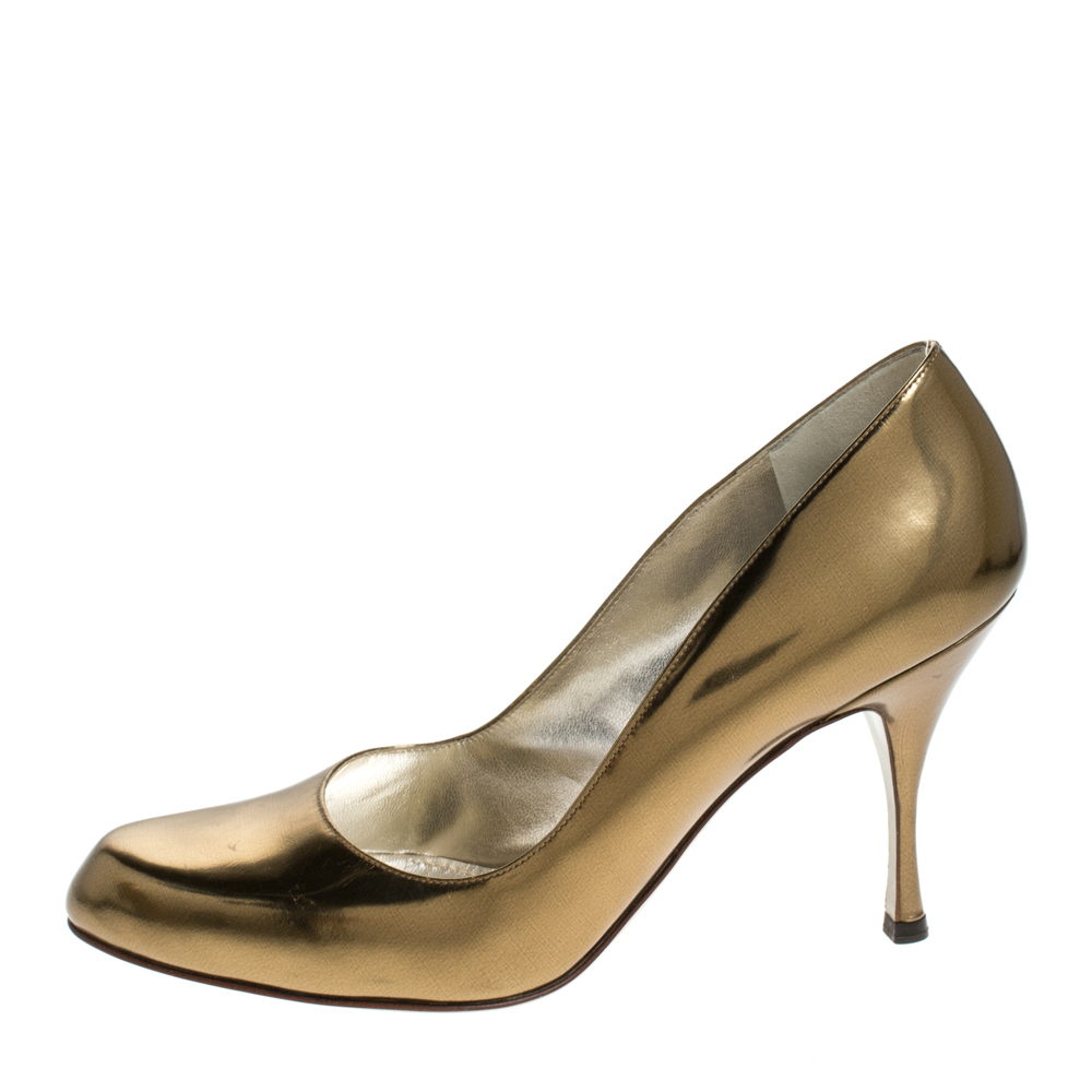 

Dolce & Gabbana Metallic Gold Leather Round Toe Pumps Size