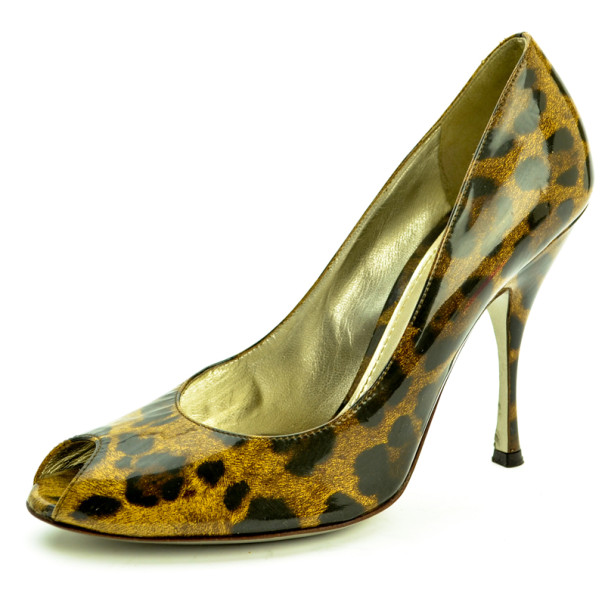 مملوكة مسبقًا Dolce and Gabbana Leopard Print Peep Toe Pumps Size 39 