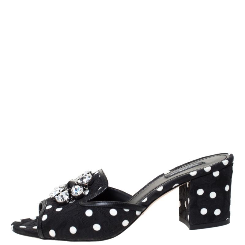 

Dolce & Gabbana Black/White Polka Dot Fabric Crystal Embellished Sandals Size