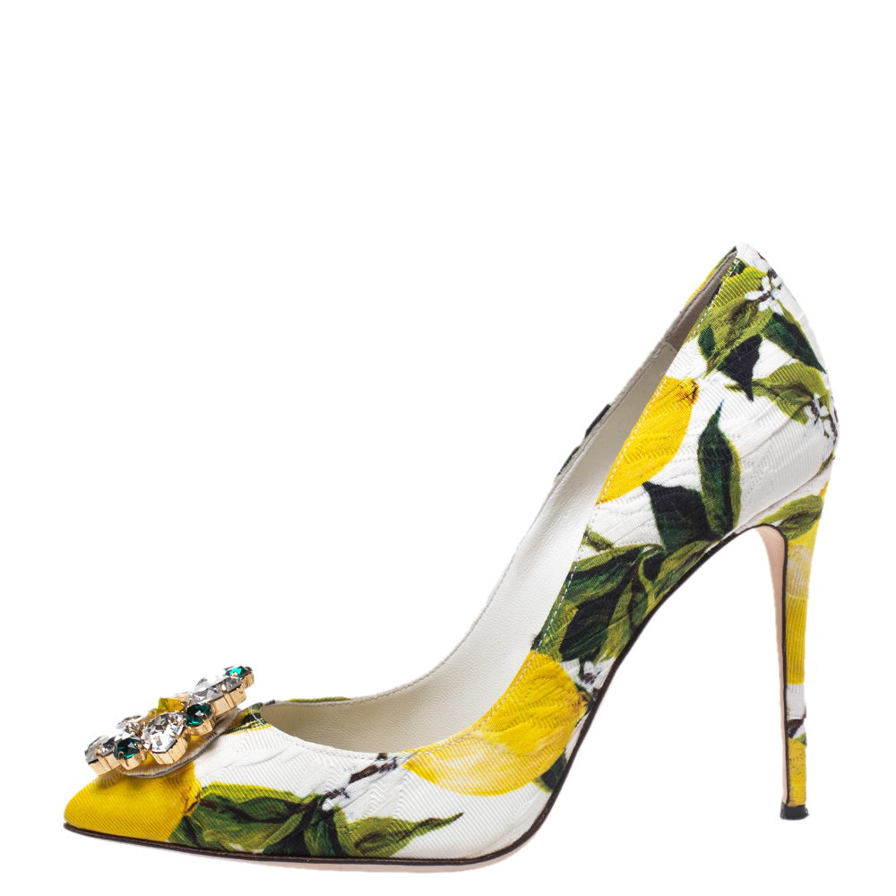 

Dolce & Gabbana Multicolor Lemon Print Belluci Pointed Toe Pumps Size