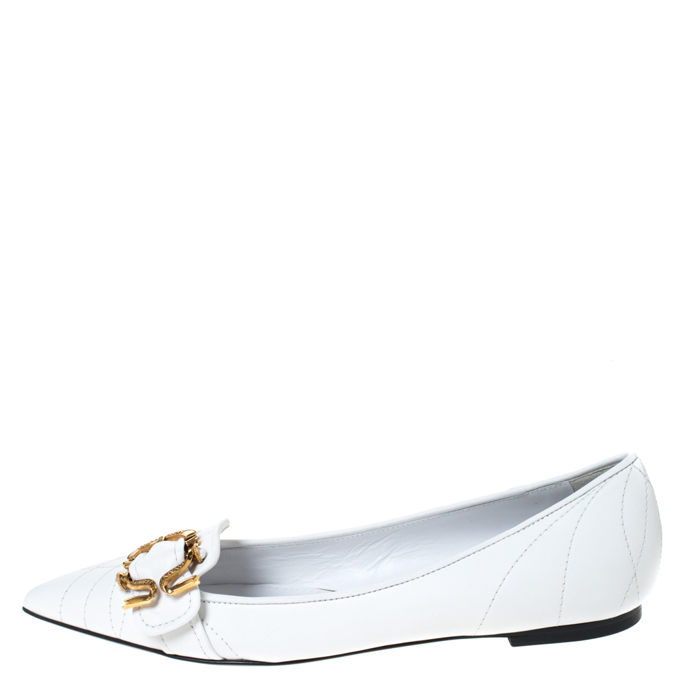 

Dolce & Gabbana White Quilted Leather Devotion Embellished Pointed Toe Ballet Flats Size