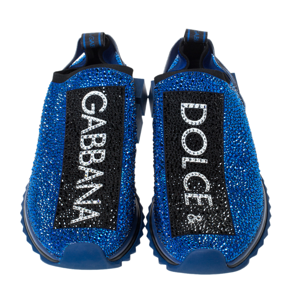 Dolce & Gabbana Blue Fabric Crystal Embellished Sorrento Slip On ...