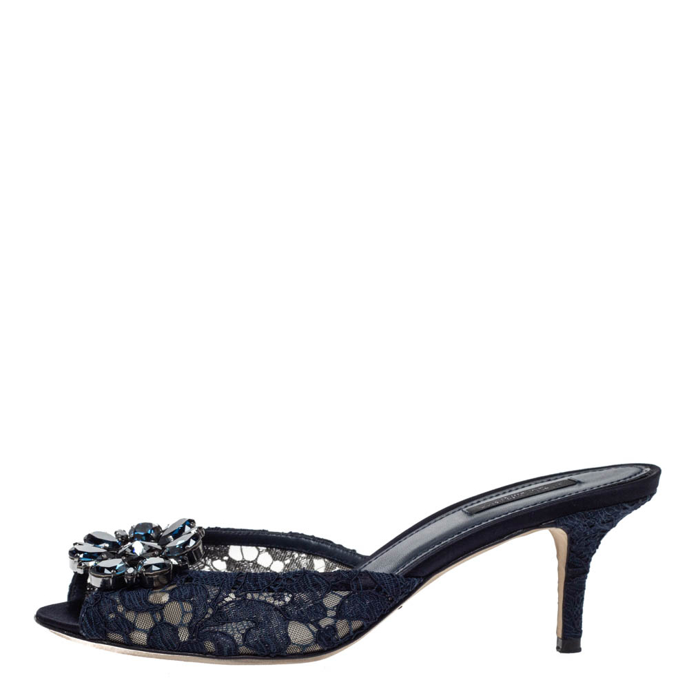 

Dolce & Gabbana Black Lace Keria Crystal Embellished Open Toe Sandals Size, Blue