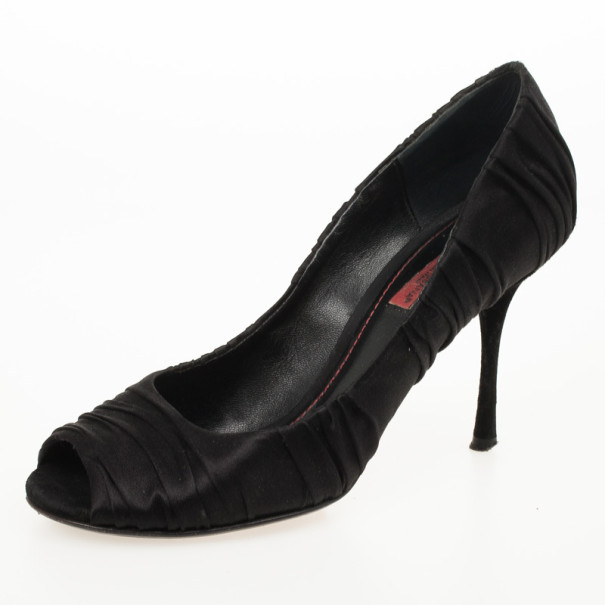 Pre Owned Dolce and Gabbana Black Pleated Satin Peep Toe Pumps Size 36