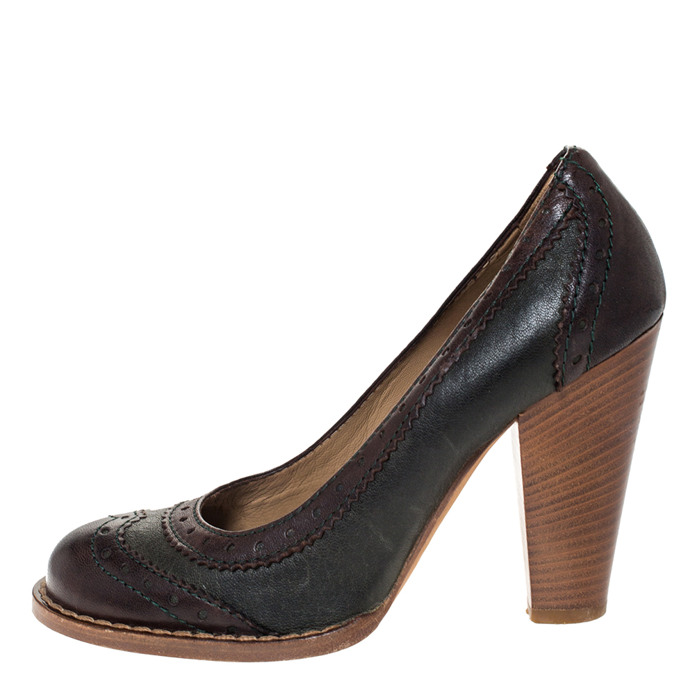

Dolce & Gabbana 2 Tone Brogue Leather Block Heel Pumps Size, Brown