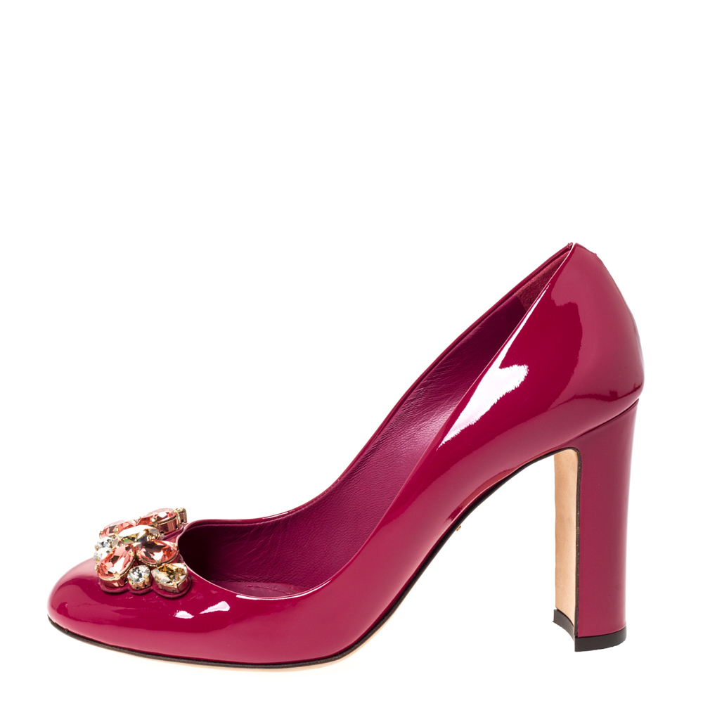 

Dolce & Gabbana Cherry Pink Patent Leather Crystal Embellished Pumps Size