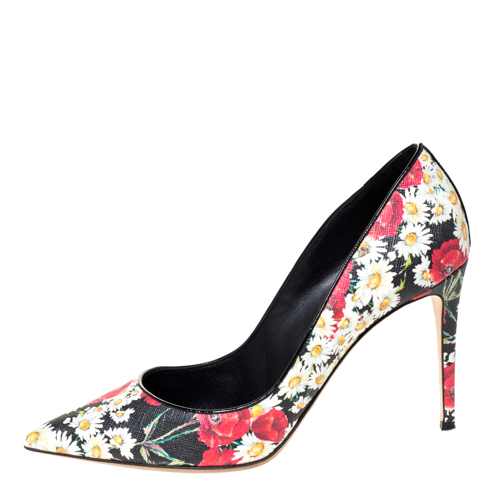 Dolce & Gabbana Multicolor Floral Saffiano Printed Leather Pointed Toe Pumps Size 41  - buy with discount