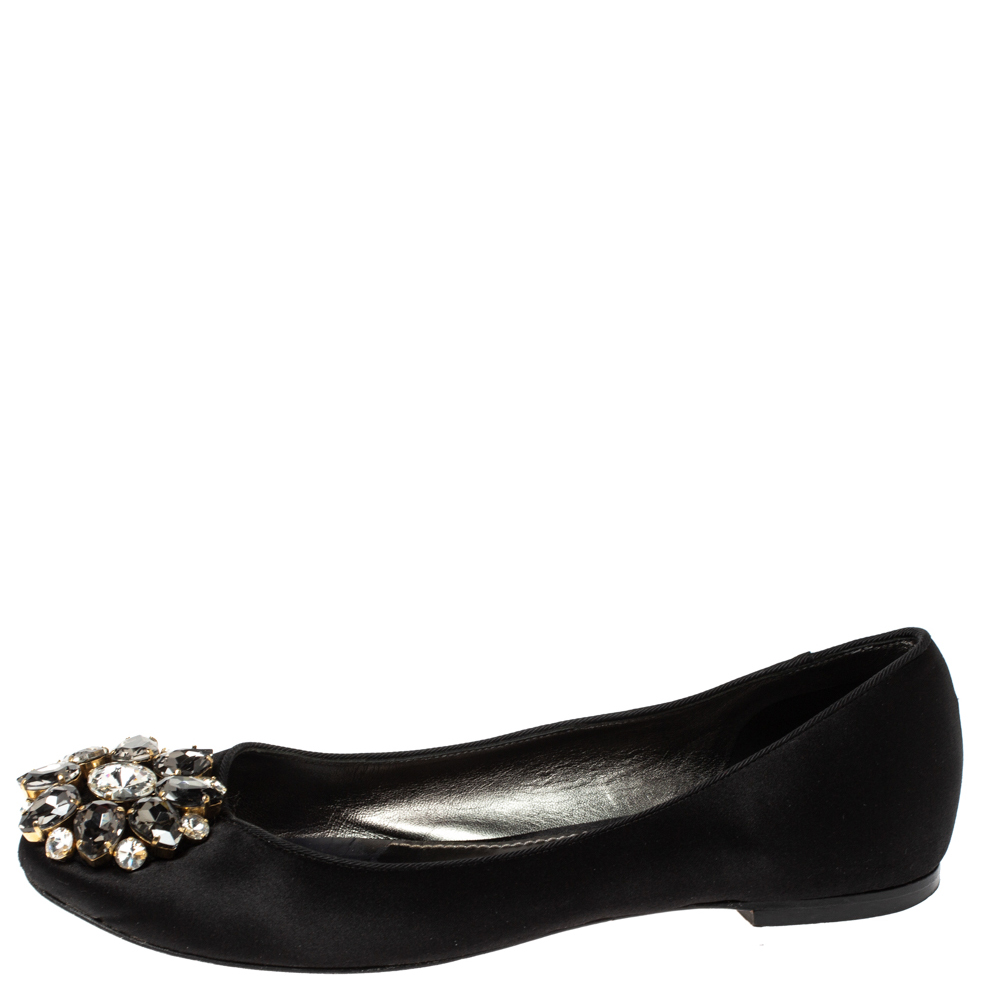 

Dolce & Gabbana Black Satin Crystal Taormina Ballet Flats Size