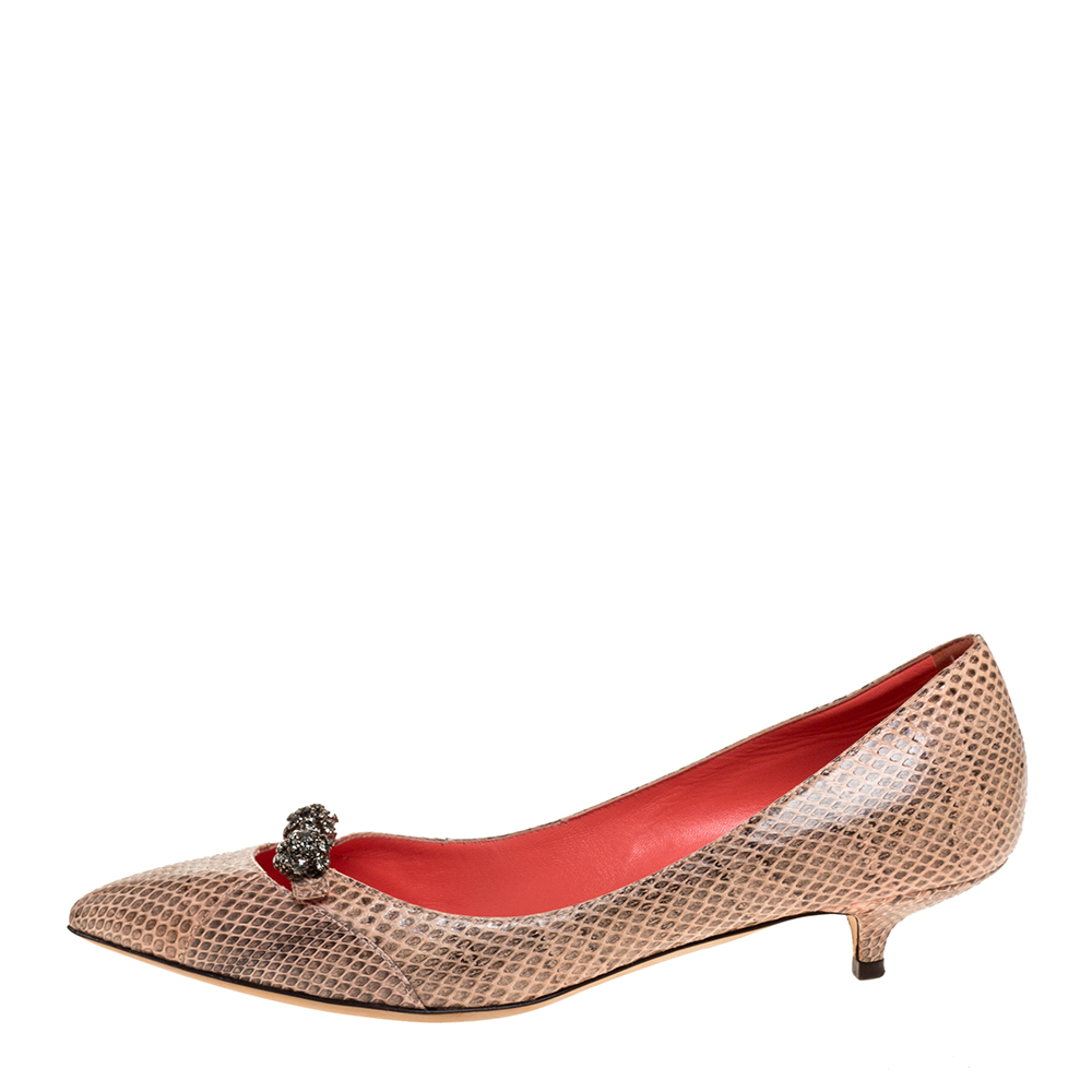 

Dolce & Gabbana Beige Snakeskin Bellucci Kitten Heel Pointed Pumps Size