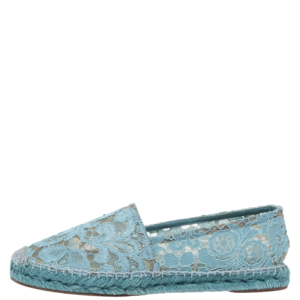

Dolce and Gabbana Light Blue Lace Espadrille Flats Size