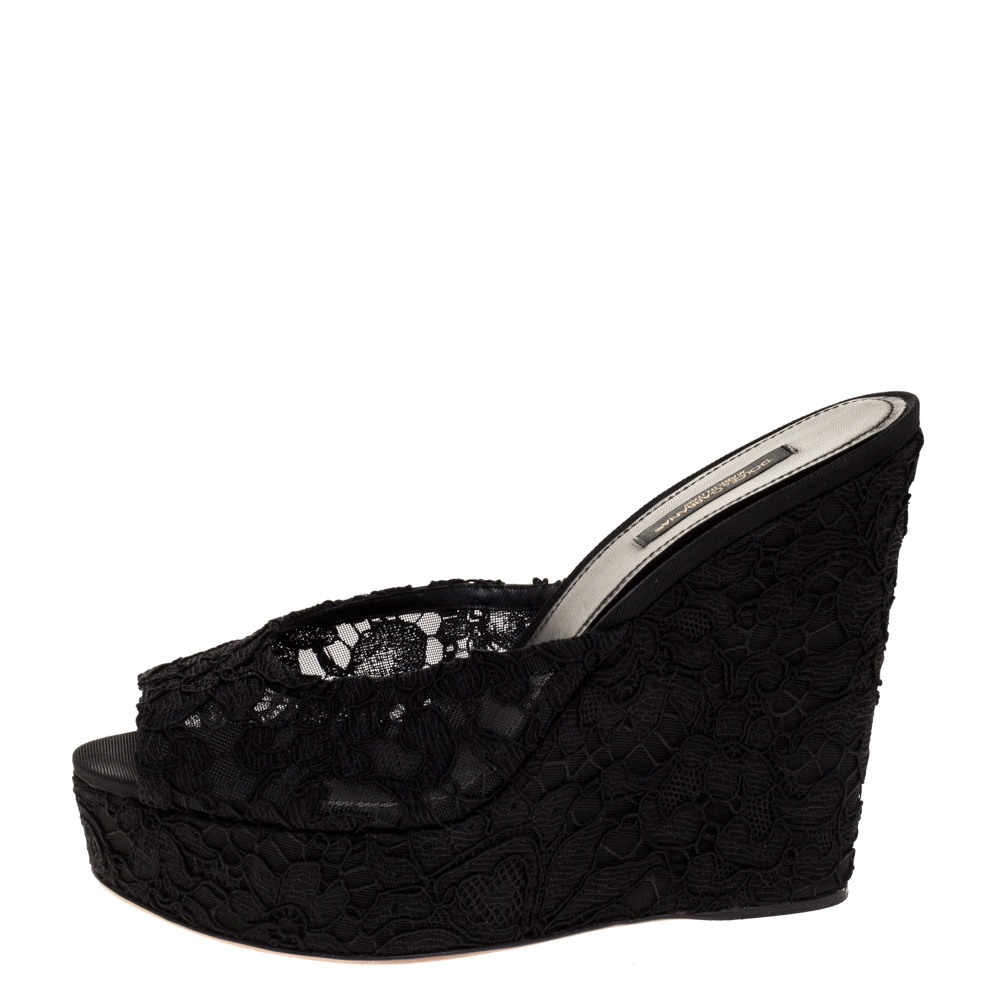 

Dolce & Gabbana Black Lace Platform Wedge Sandals Sizes